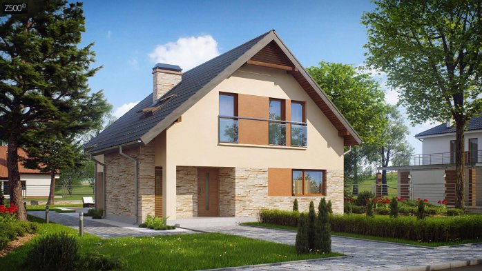 Проект дома U134 v1 - 1 С мансардным этажом дома в Украине