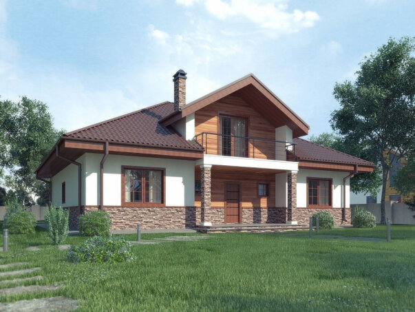 Проект дома U10 stu bk v1 pk - 1 С мансардным этажом дома в Украине